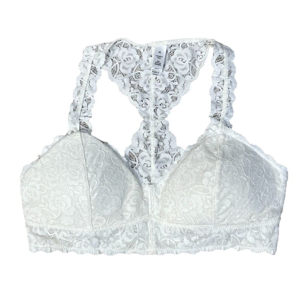 Unbranded Lace Bralette Bra Racerback White Cream XL Extra Large (RUNS SMALL)